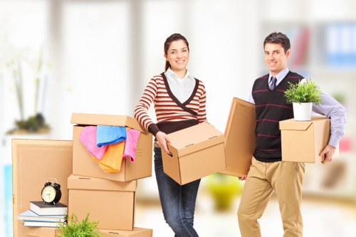 Professional movers loading a van